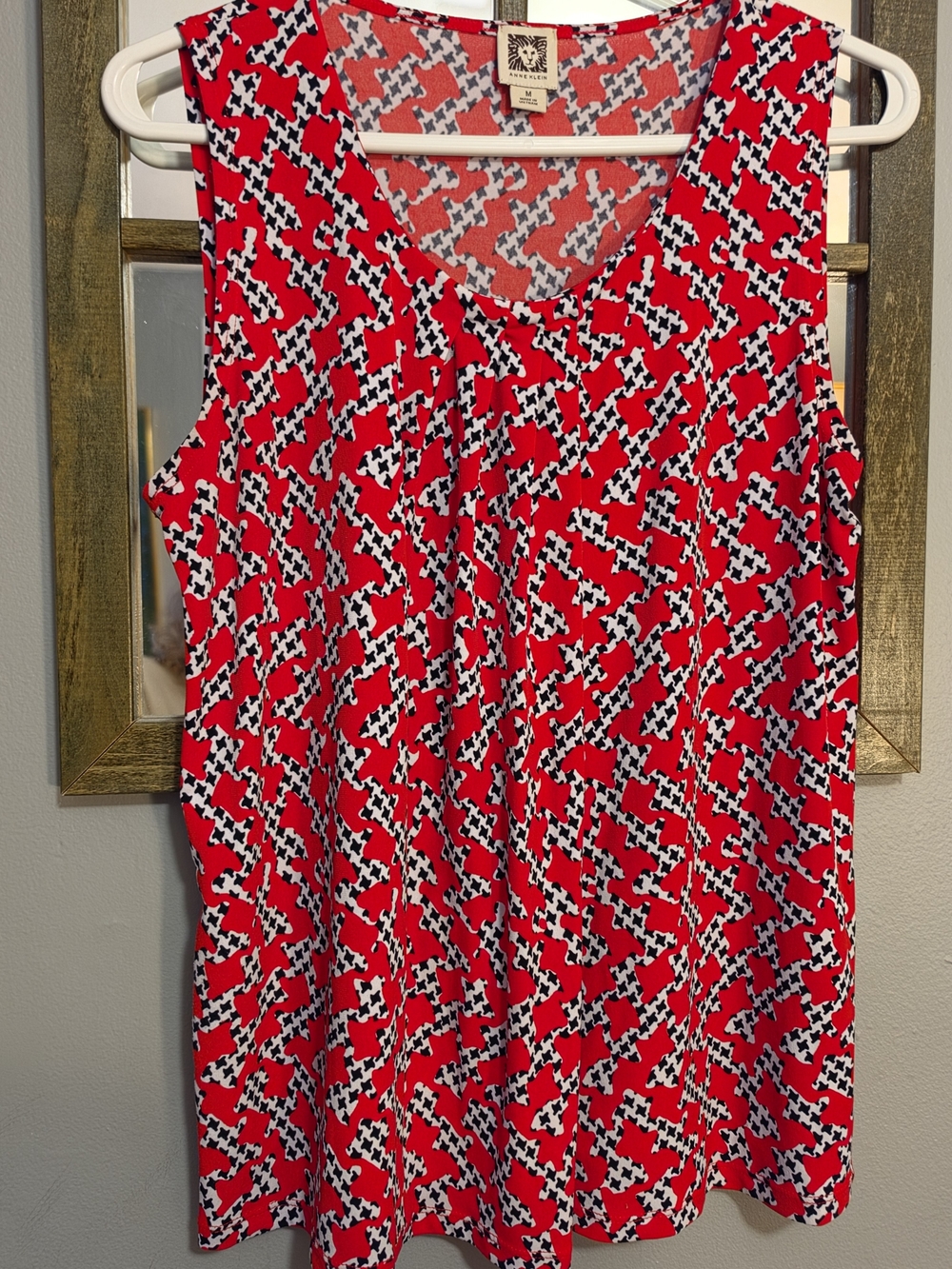 Anne Klein Red Sleeveless Geometric Print Tank